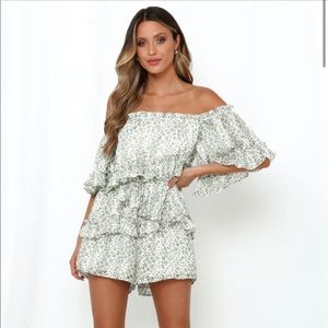 Light Romper - White/Mint Flower Print